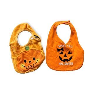 Baby Girls Carters Halloween Pumpkin Teething Feeding Bib Lot
